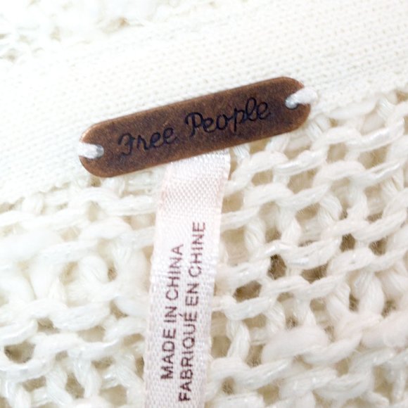 Free People Boho Ivory Open Crochet Top Sweater L - Picture 6 of 12